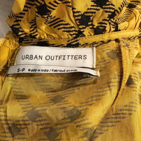 Urban Outfitters Kristen Square Neckline Dress Small Plaid Ruffles Yellow Black - Picture 4 of 5